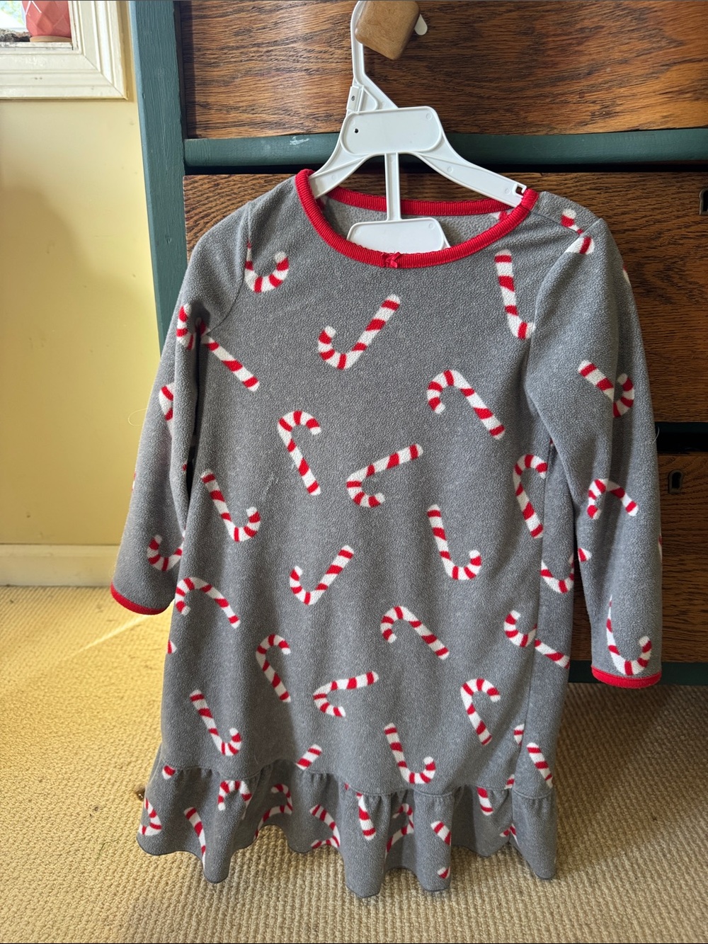 Carter's Gray Nightgown with Red & White Candy Cane Print